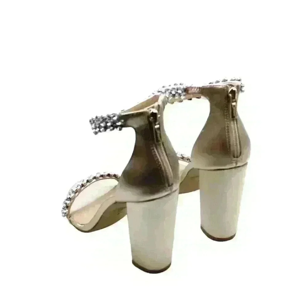 Crystal-Embellished White Block Heel Sandals - Picture 7 of 8